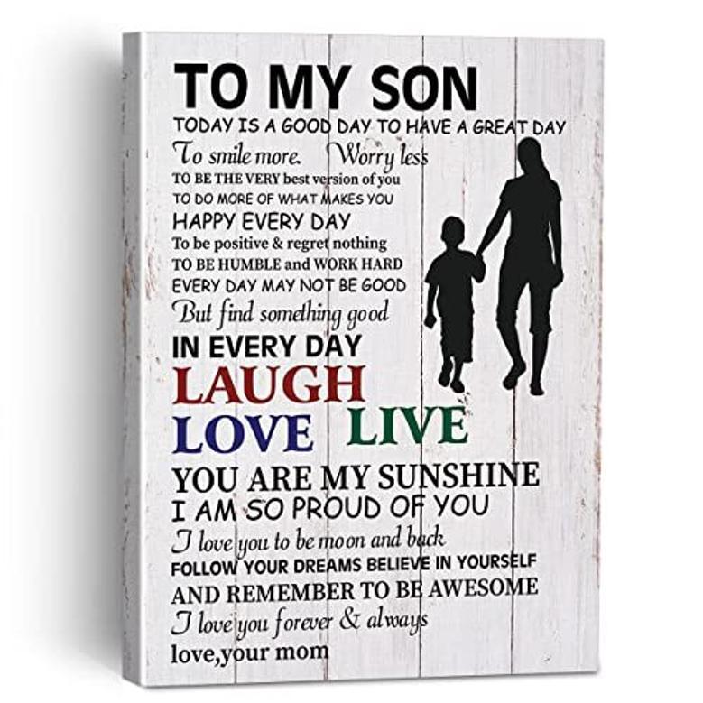 Rustic Mother Son Canvas With Positive Quote - Touching Gift For Living Room Or Bedroom