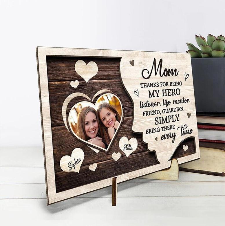 Heartfelt Mother Son Wooden Sign With Custom Photo & Names - Perfect Mother's Day Gift For Living Room Decor