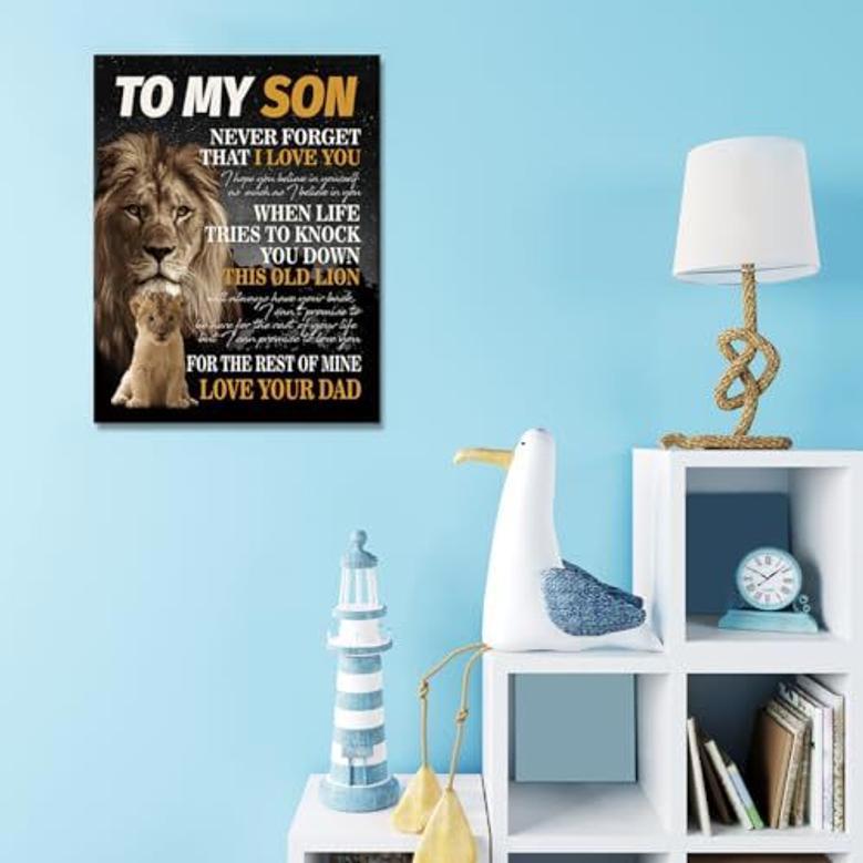 Thoughtful Mother Son Wall Art Poem Lion Canvas For Son's Room - Unique Birthday Gift