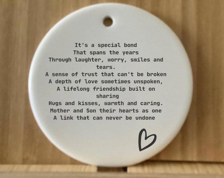 Touching Mother And Son Ceramic Ornament Keepsake, Personalized Wall Art For Mom's Living Room