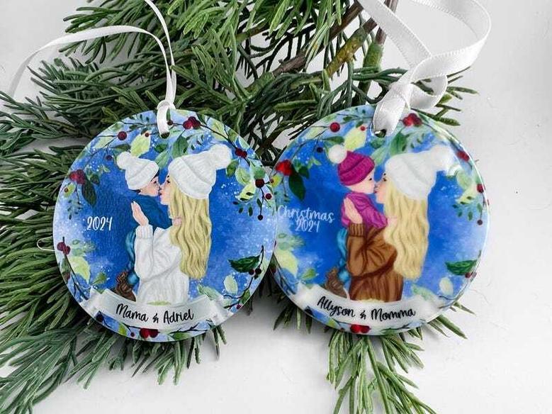 Touching Mother Son Christmas Ornament For Single Moms With Personalized Name