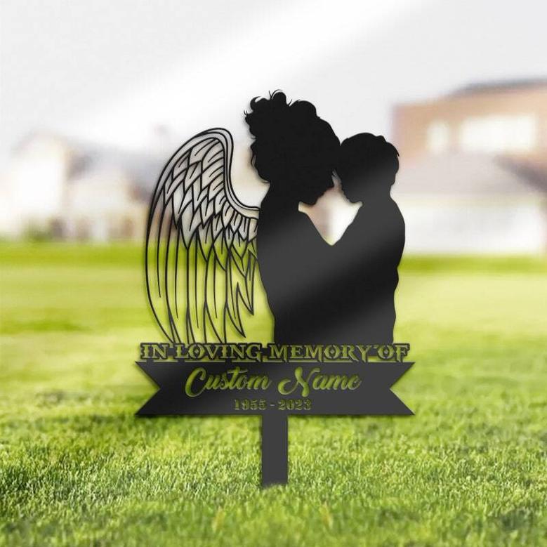 Personalized Mother And Son Memorial Metal Sign - Sympathy Grave Marker For Remembrance