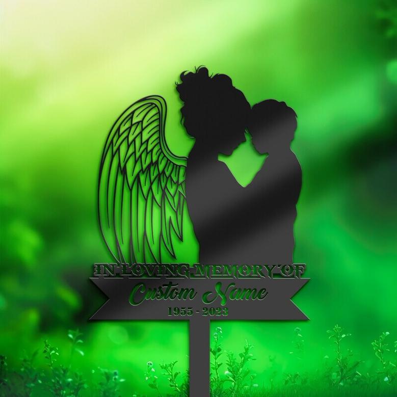 Personalized Mother And Son Memorial Metal Sign - Sympathy Grave Marker For Remembrance