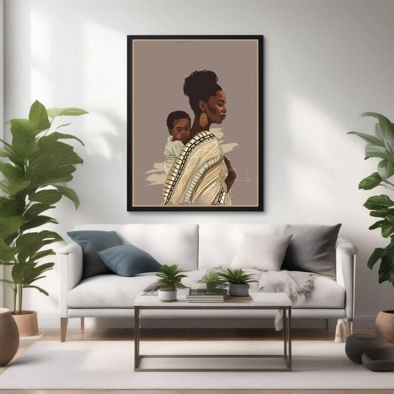 Heartfelt Mother Son Canvas - Afro American Family Art For Mom's Birthday Or New Mom Gift