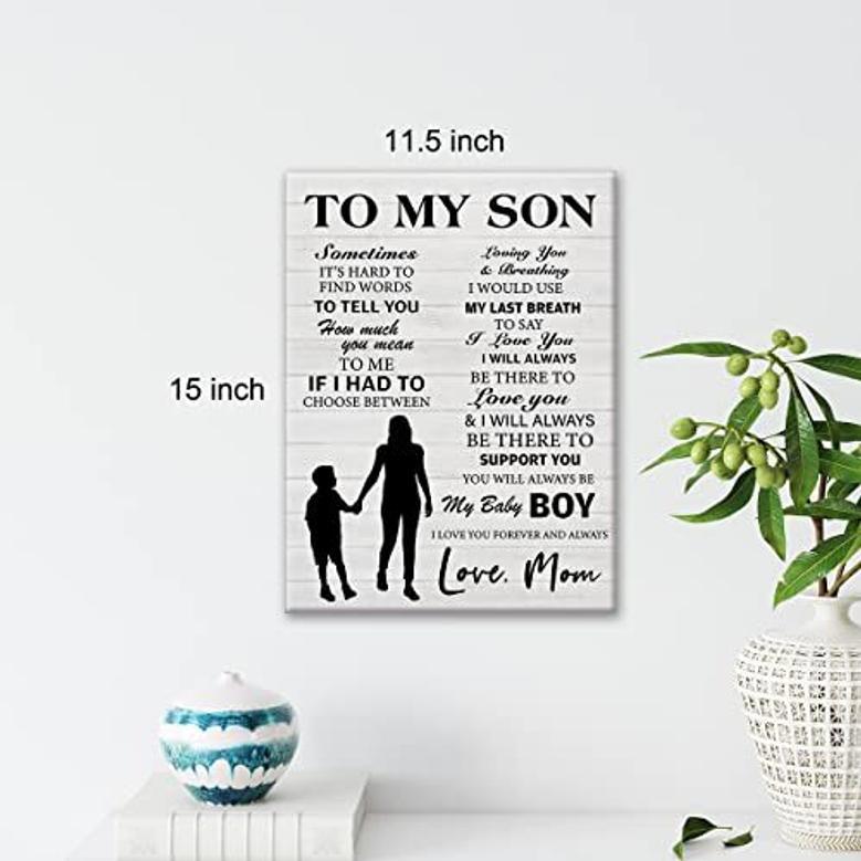 Inspirational Rustic Canvas - Mother Son Wall Art With 'I Love You Forever' Quote For Home DéCor, Thoughtful Gift From Mom