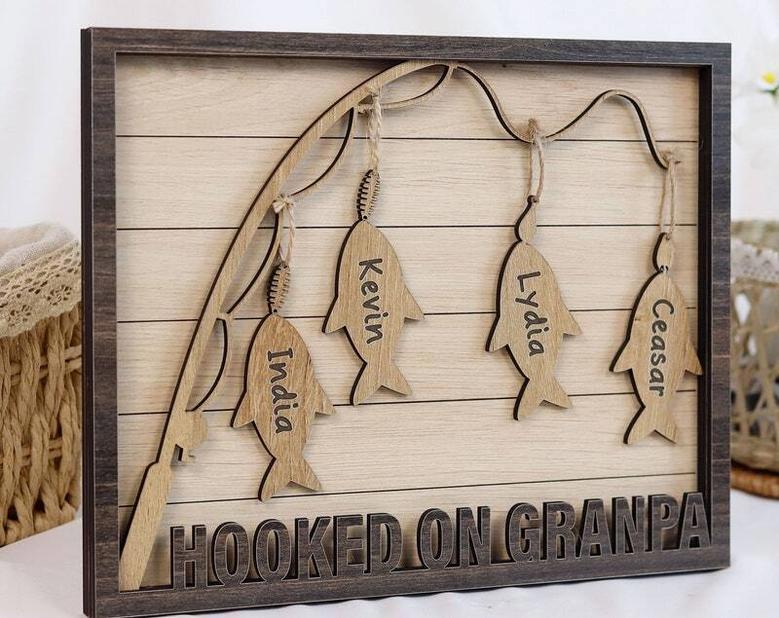 Personalized Dad Fishing Plaque - Unique Father's Day Gift From Kids With Twine & Hook Design For Home DéCor