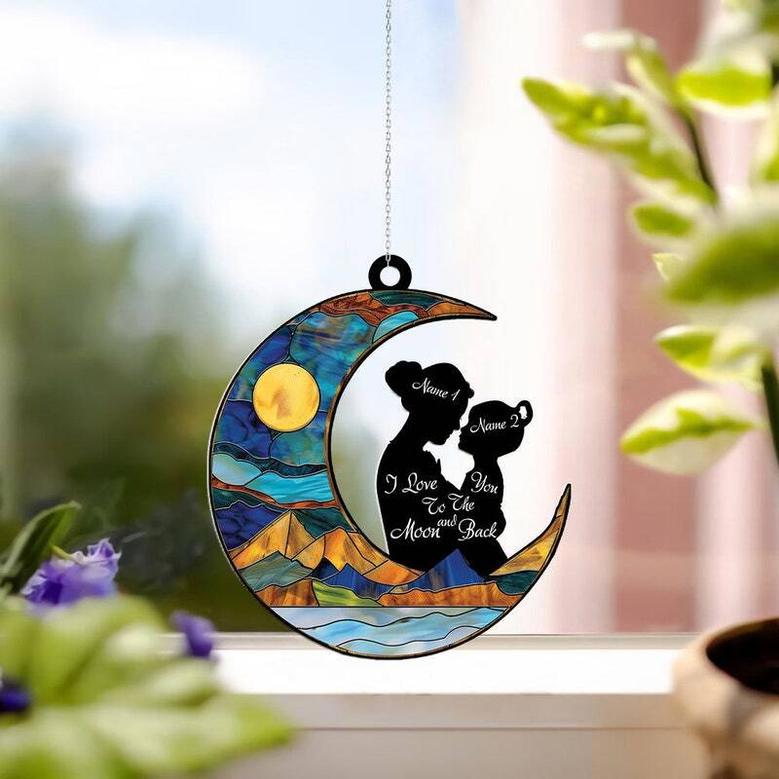 Touching Mother Daughter Art Suncatcher - Personalized Gift For Mom - Mother's Day Window Decor