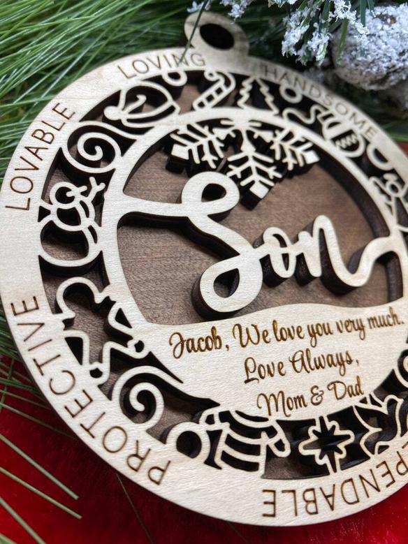 Personalized Mother-Son Wooden Ornament Holiday Gift With Custom Name And Year For Christmas Decor