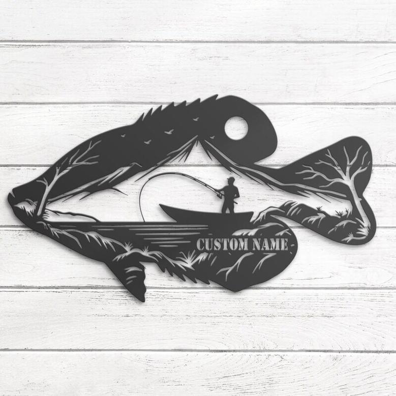 Personalized Dad Fishing Metal Sign With LED Crappie Design For Kids' Nursery - Birthday & Christmas Gift