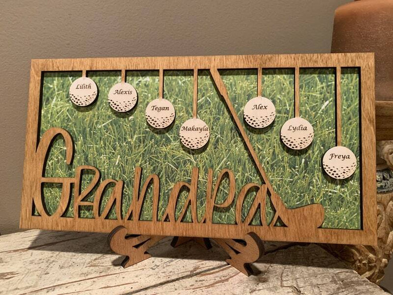 Golf sign personalized for Dad and Grandpa with custom name and club icon; thoughtful Father’s Day gift for golf-loving men