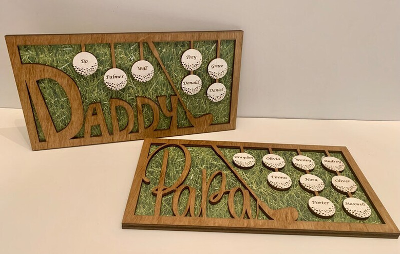 Golf sign for Dad with custom name, vintage typography and club-ball art; gift for Grandpa, horizontal wall layout