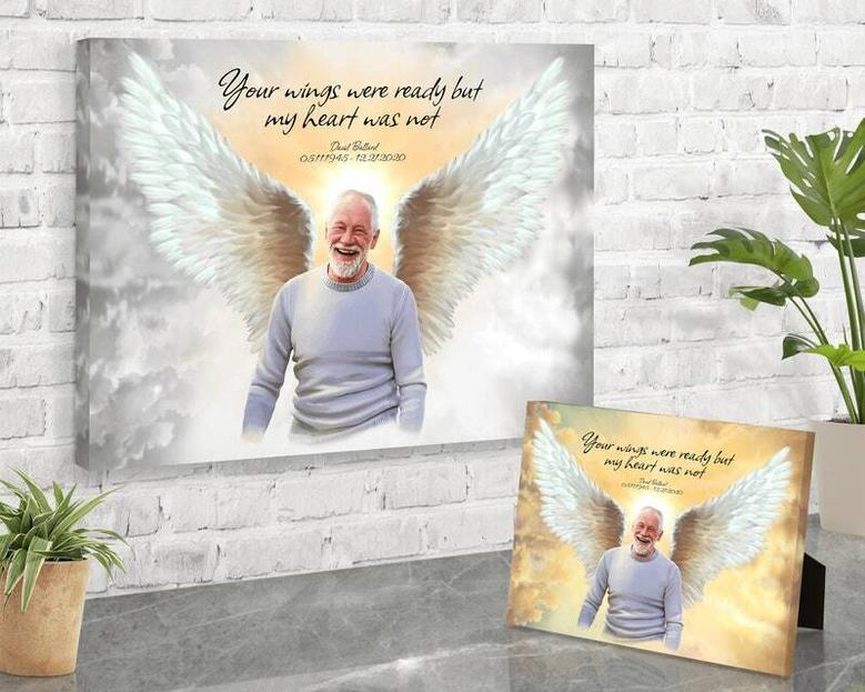 In Loving Memory Canvas For Dad - Personalized Angel Portrait For Remembrance & Grief Comfort