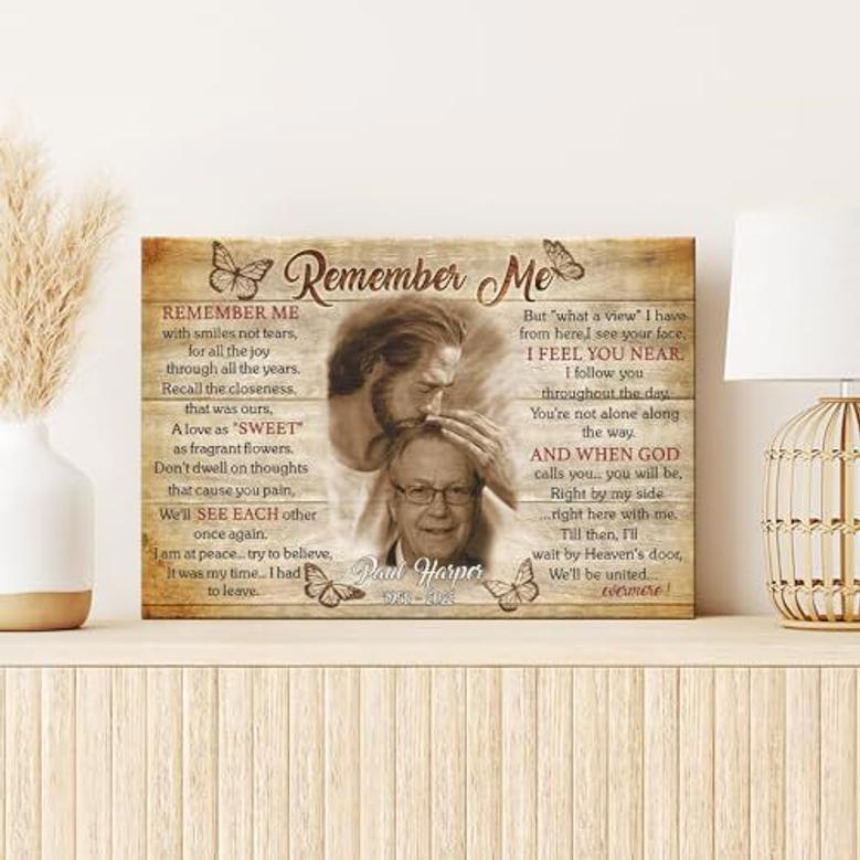 Custom Memorial Canvas For Dad - Jesus Memorial Gift With Custom Photo And Name Safe In Jesus' Arms For Bereavement