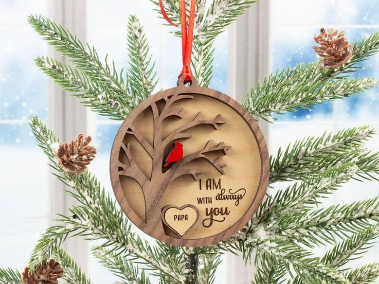 Personalized Memorial Tree Art Christmas Ornament - Remembrance Keepsake For Dad & Mom Tribute