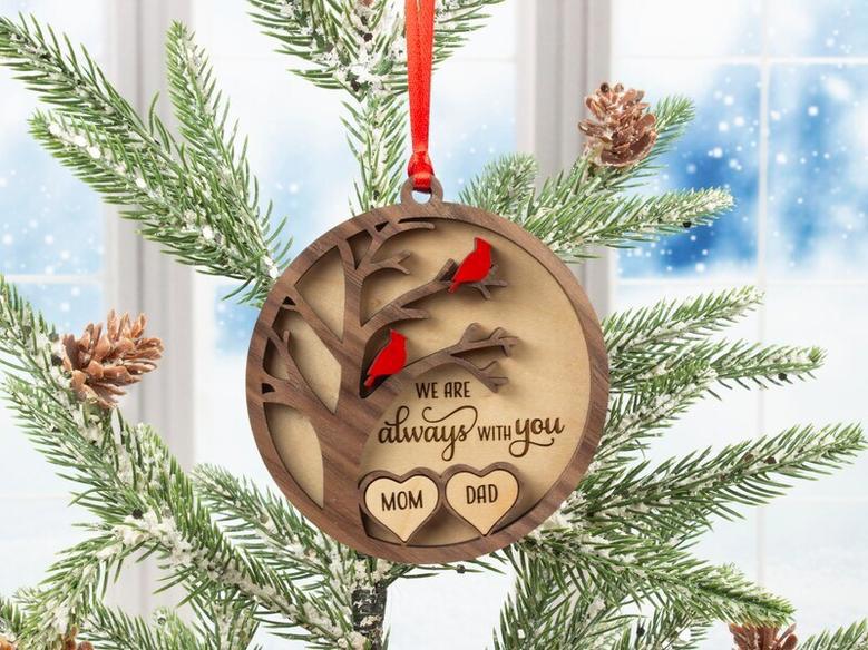 Personalized Memorial Tree Art Christmas Ornament - Remembrance Keepsake For Dad & Mom Tribute