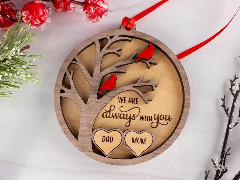 Personalized Memorial Tree Art Christmas Ornament - Remembrance Keepsake For Dad & Mom Tribute