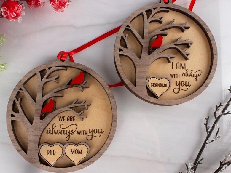 Personalized Memorial Tree Art Christmas Ornament - Remembrance Keepsake For Dad & Mom Tribute