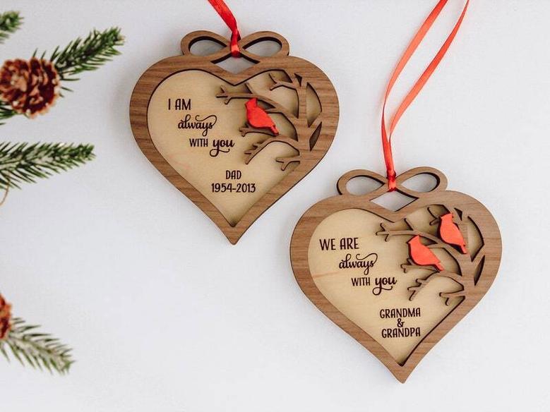 Personalized Memorial Christmas Ornament - Heartfelt Tribute For Dad And Mom, Remembrance Wooden Art For Family