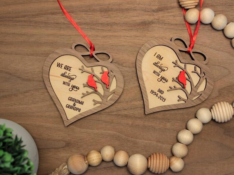 Personalized Memorial Christmas Ornament - Heartfelt Tribute For Dad And Mom, Remembrance Wooden Art For Family