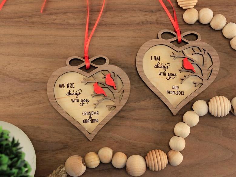 Personalized Memorial Christmas Ornament - Heartfelt Tribute For Dad And Mom, Remembrance Wooden Art For Family