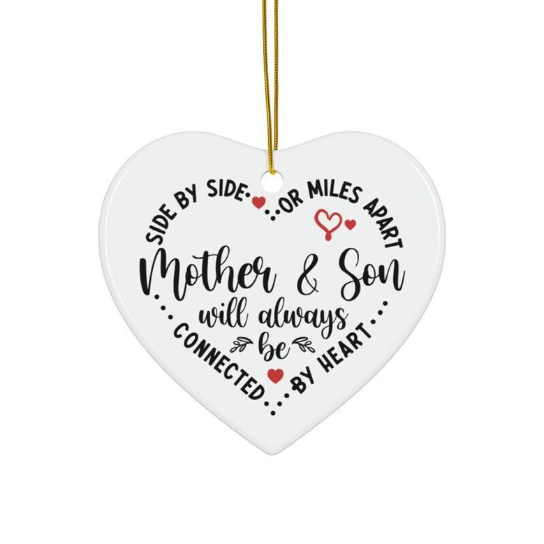 Personalized Mother Son Ornament - Heart Shape Christmas Decor, Family Holiday Connection