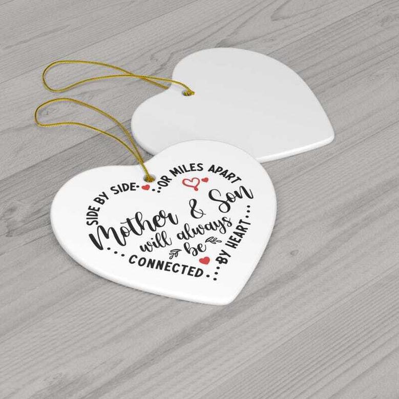 Personalized Mother Son Ornament - Heart Shape Christmas Decor, Family Holiday Connection