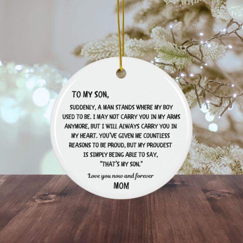 Heartfelt Mother Son Christmas Ornament With Custom Design - I Love You Personalized Family Gift