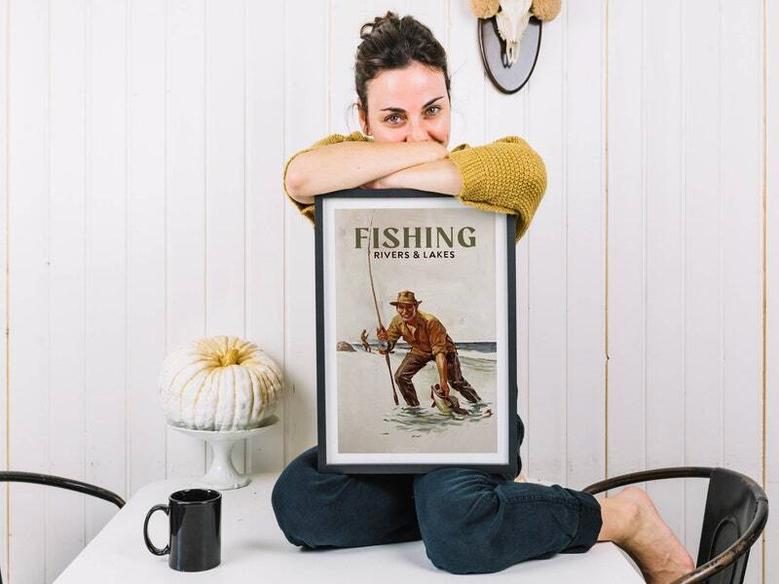 Heartfelt Dad Fishing Canvas Art For Living Room - Retro Style Fishing Decor With Custom Name