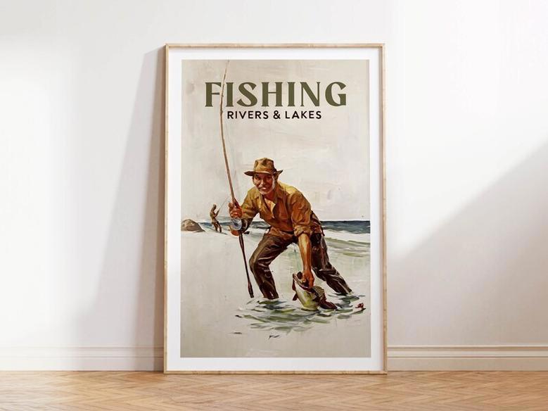 Heartfelt Dad Fishing Canvas Art For Living Room - Retro Style Fishing Decor With Custom Name