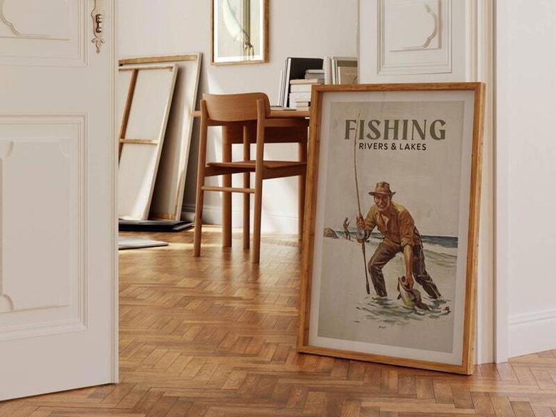 Heartfelt Dad Fishing Canvas Art For Living Room - Retro Style Fishing Decor With Custom Name