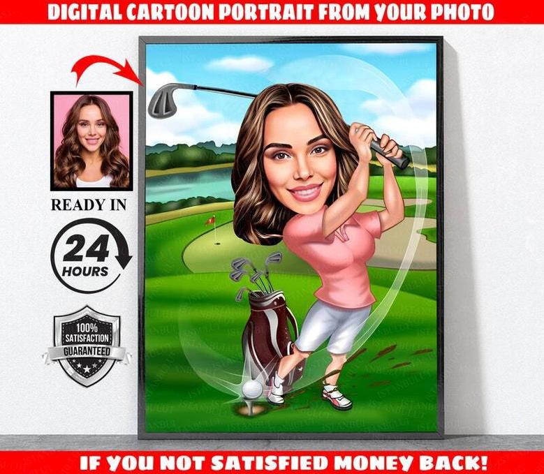 Thoughtful Personalized Dad Golf Canvas - Perfect Gift For Golf Lovers With Custom Cartoon Portrait For Home Decor