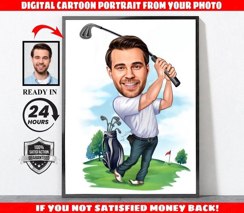 Thoughtful Personalized Dad Golf Canvas - Perfect Gift For Golf Lovers With Custom Cartoon Portrait For Home Decor