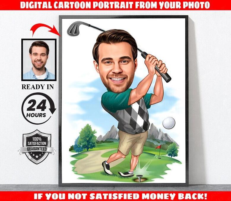 Thoughtful Personalized Dad Golf Canvas - Perfect Gift For Golf Lovers With Custom Cartoon Portrait For Home Decor