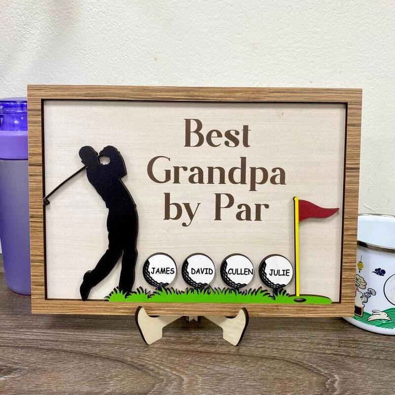 Heartfelt Dad Golf Wood Sign With Kids' Names - Personalized Father's Day Gift For Golfer Dads