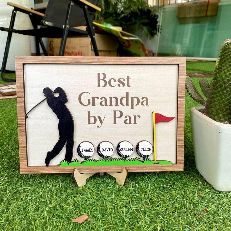 Heartfelt Dad Golf Wood Sign With Kids' Names - Personalized Father's Day Gift For Golfer Dads