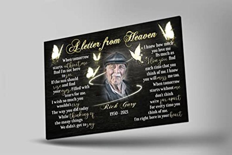 Heartfelt Memorial Canvas For Dad With Letter From Heaven And Butterflies - Touching Remembrance Gift For Father's Loss