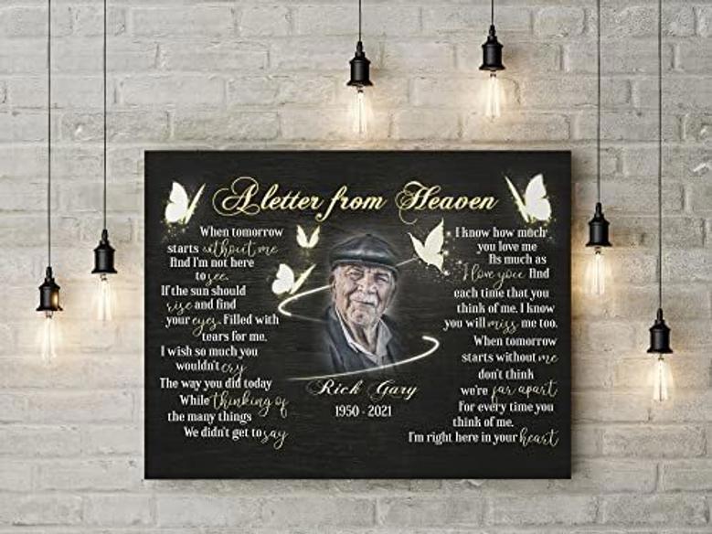 Heartfelt Memorial Canvas For Dad With Letter From Heaven And Butterflies - Touching Remembrance Gift For Father's Loss