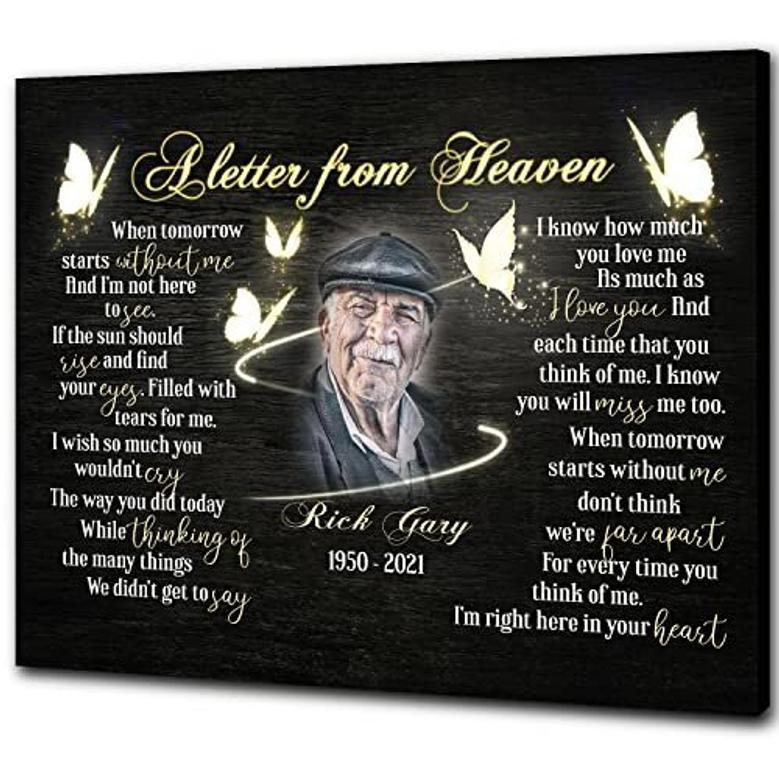 Heartfelt Memorial Canvas For Dad With Letter From Heaven And Butterflies - Touching Remembrance Gift For Father's Loss