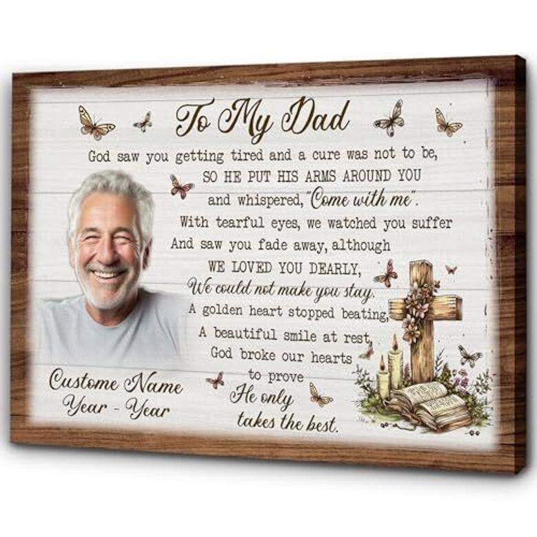 Heartfelt Memorial Canvas Gift For Dad - Personalized Sympathy Tribute With Photo, Name & Date