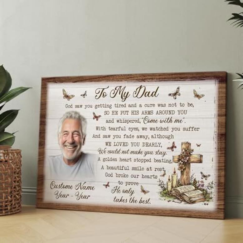 Heartfelt Memorial Canvas Gift For Dad - Personalized Sympathy Tribute With Photo, Name & Date