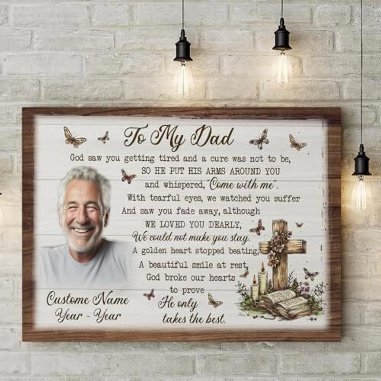 Heartfelt Memorial Canvas Gift For Dad - Personalized Sympathy Tribute With Photo, Name & Date