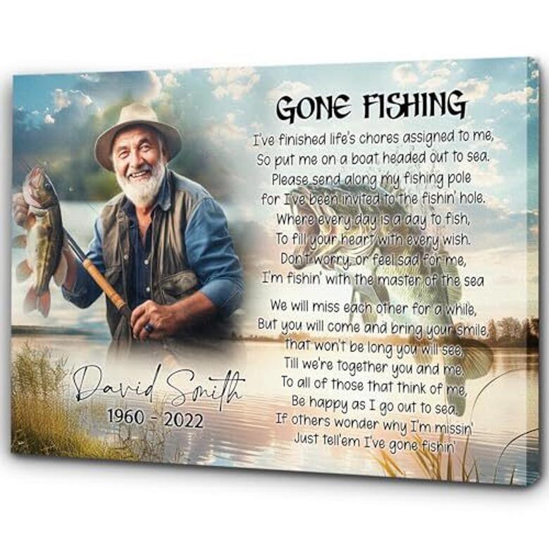 Thoughtful Personalized Memorial Canvas For Dad - Fishing Theme Remembrance Gift For Father And Fisherman