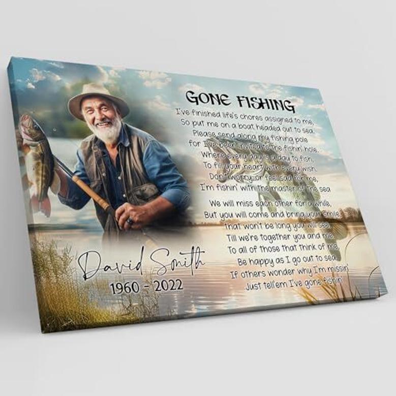 Thoughtful Personalized Memorial Canvas For Dad - Fishing Theme Remembrance Gift For Father And Fisherman