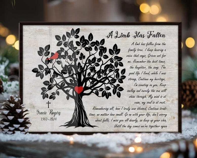 Heartfelt Memorial Tree Art Canvas With Cardinal Design For Loss Of Mom - Thoughtful Remembrance Gift