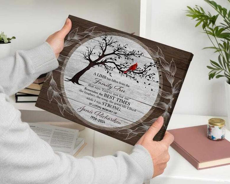 Touching Memorial Tree Art Canvas For Loss Of Mom - Personalized Remembrance Gift With Cardinal Design