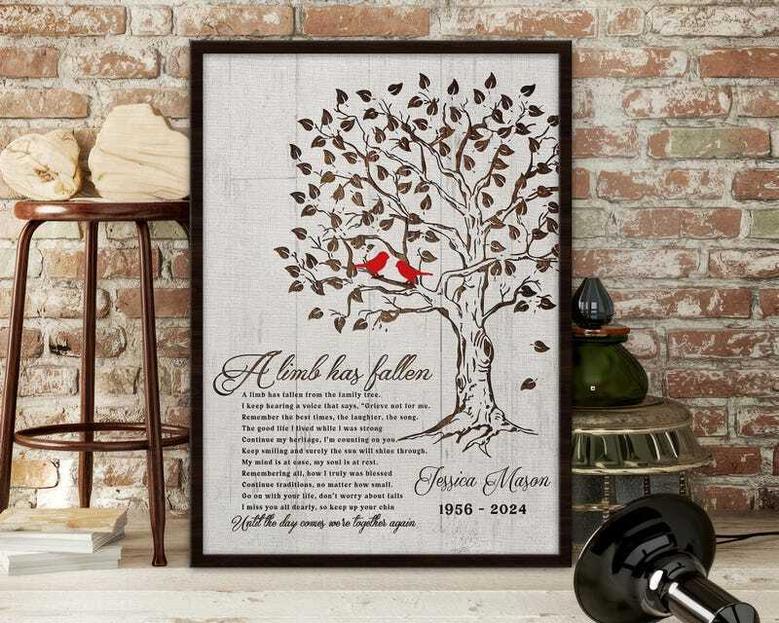 Heartfelt Cardinal Memorial Tree Art Canvas Custom For Mom/Dad Loss Tribute In Living Room Decor