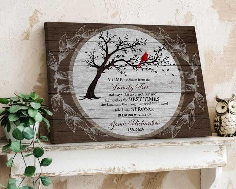 Touching Memorial Tree Art Canvas For Loss Of Mom - Personalized Remembrance Gift With Cardinal Design