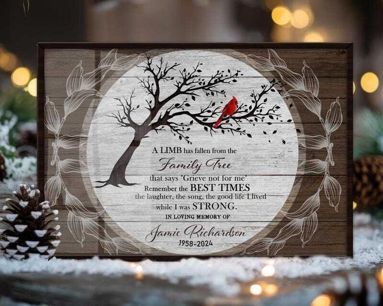 Touching Memorial Tree Art Canvas For Loss Of Mom - Personalized Remembrance Gift With Cardinal Design