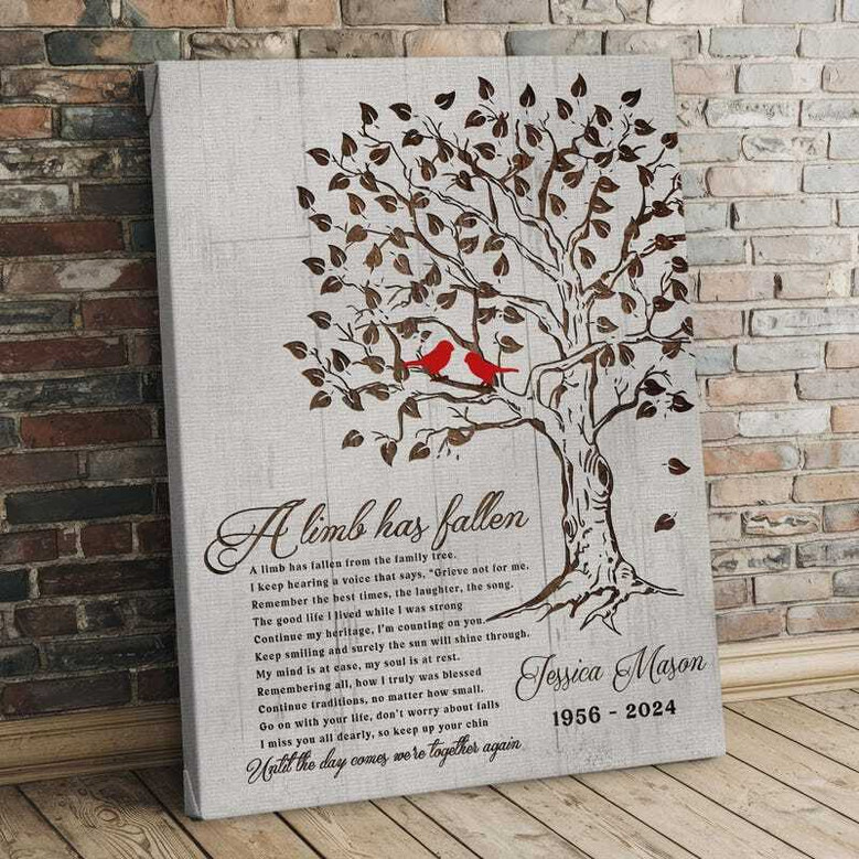 Heartfelt Cardinal Memorial Tree Art Canvas Custom For Mom/Dad Loss Tribute In Living Room Decor