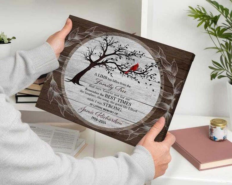 Touching Memorial Tree Art Canvas For Loss Of Mom - Personalized Remembrance Gift With Cardinal Design